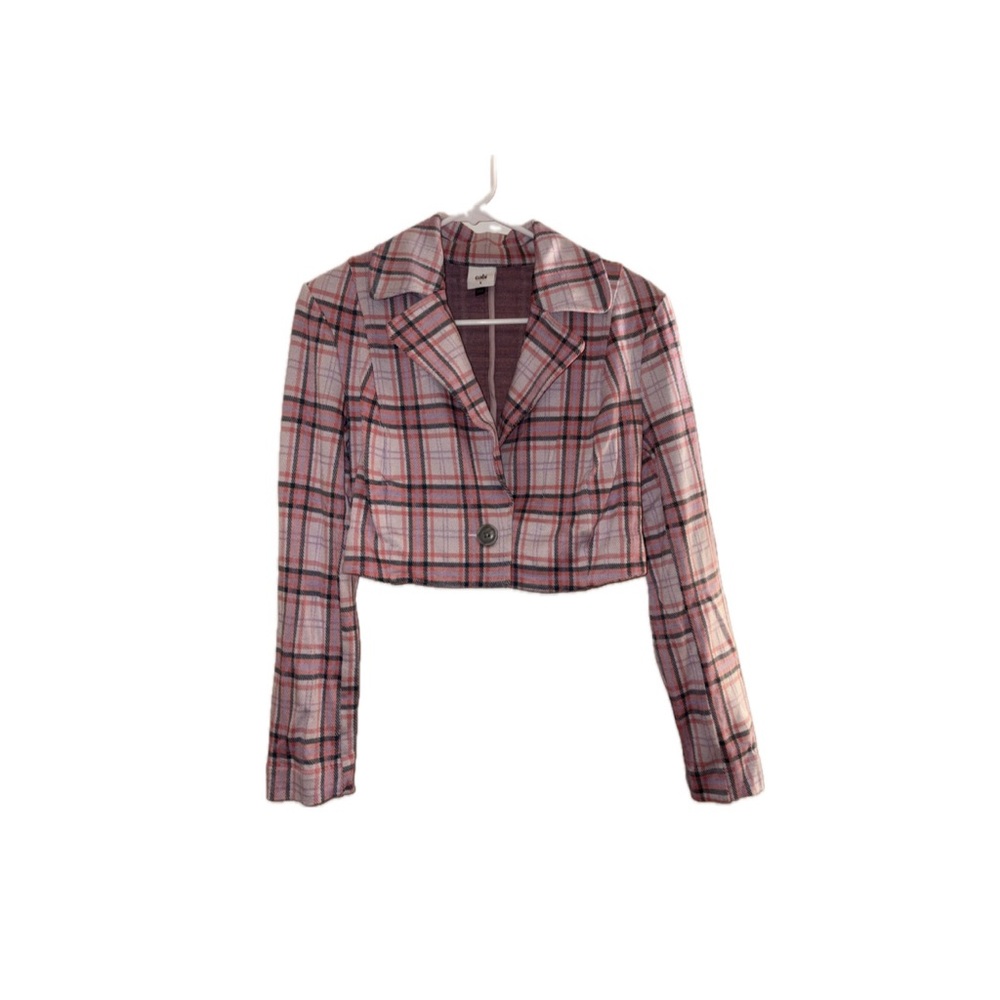 CAbi Pink Plaid Cropped Blazer
